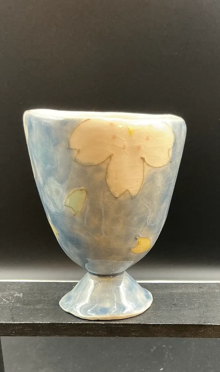 Homemade Pottery Goblet/cordial/vase with flowers. Unmarked