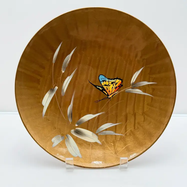 Gold Lacquered Butterfly In Leaf Decorative Bowl