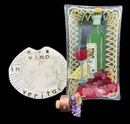 🎄For the Wine Lover🎄 Peggy Karr Plate, Pottery Sign, Bottle Stopper
