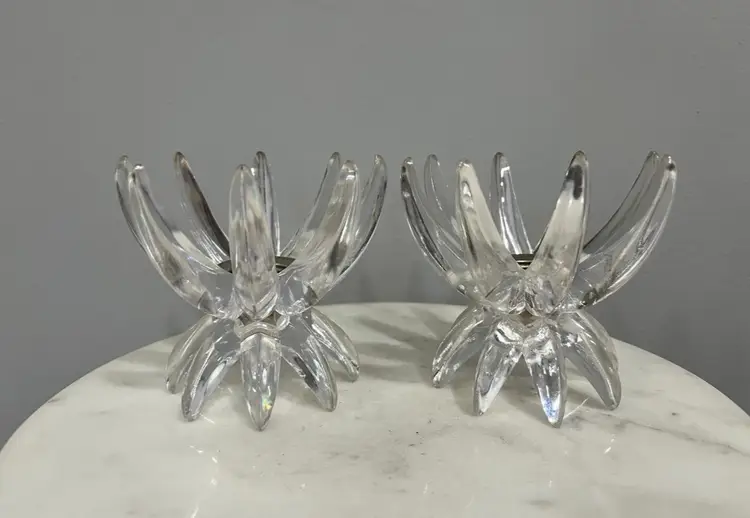 Vtg Friedel Ges Gesch 1960’s Clear Lucite Plastic Sputnik Candlestick Holders