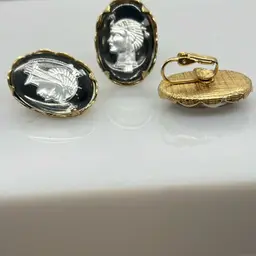 Egyptian Camilo , 3 Piece , 2 Earrings & 1 Blouse Button Clip