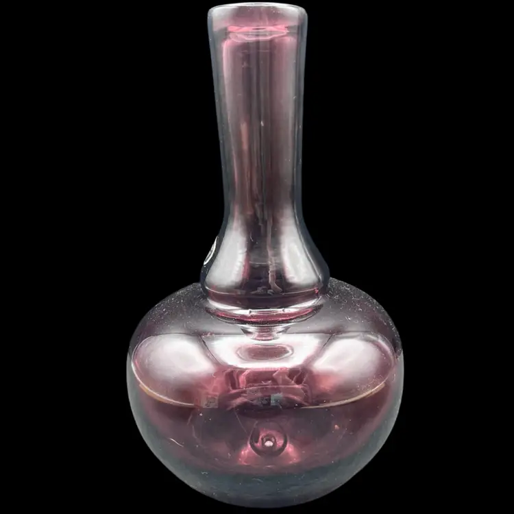 #202A Vintage Amethyst Purple Bischoff Bulbous Hand Blown Genie Bottle Decanter Missing Stopper 6 1/4” Tall