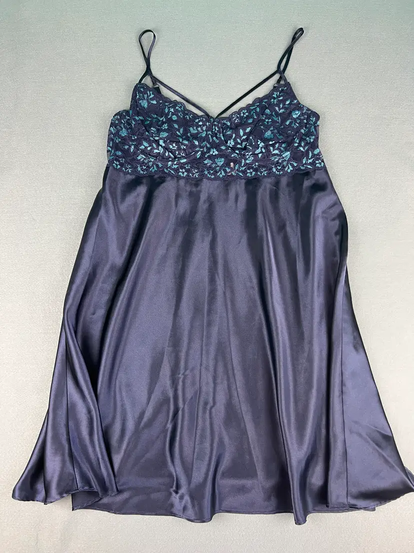 Cacique Satin Lace Babydoll Nightgown 18/20 Navy Blue Underwire Lingerie Plus