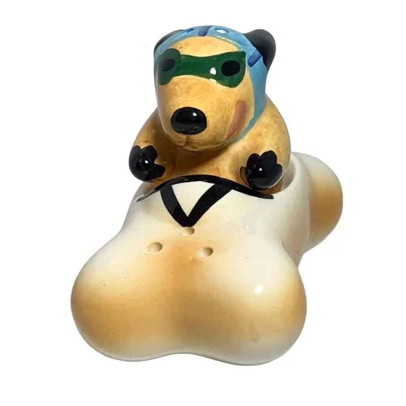 VTG S&P Dog Driving A Bone Race Car. Ceramic