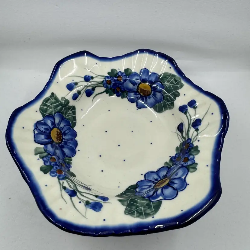 Blue Rose Policy Pottery Footed Dish