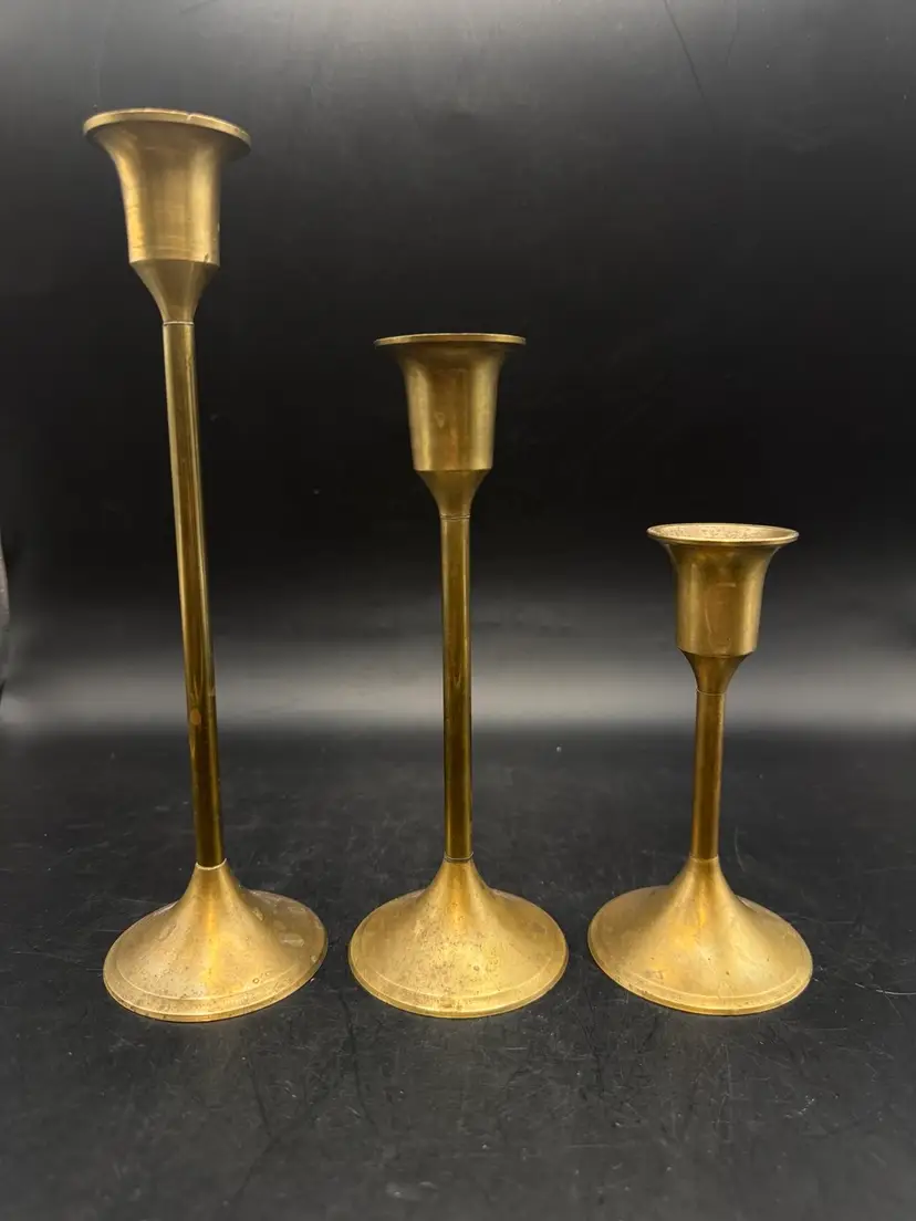 Vintage International Silver Company Handmade Silver Plated Candlesticks Set Of 3 India