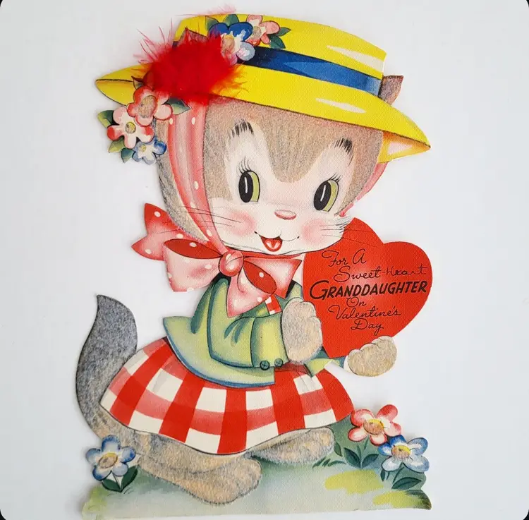 Vintage Valentine Oversized Flocked Cat Card