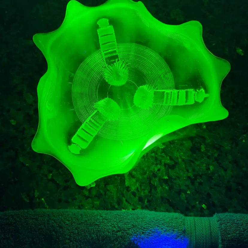 Antique Northwood Klondyke Canary Yellow Uranium Glass Ruffled 3 Footed dish. Read More