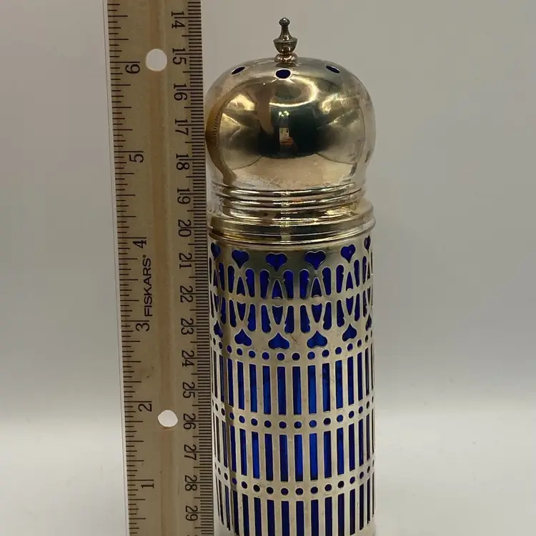 Vtg Neiman Marcus Cobalt And Silver toned Sugar Shaker, 6 1/2”tall, 1 7/8” Diameter