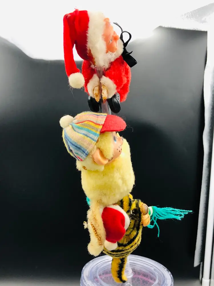 Vintage Pencil Huggers Santa, Monkey, And Tiger