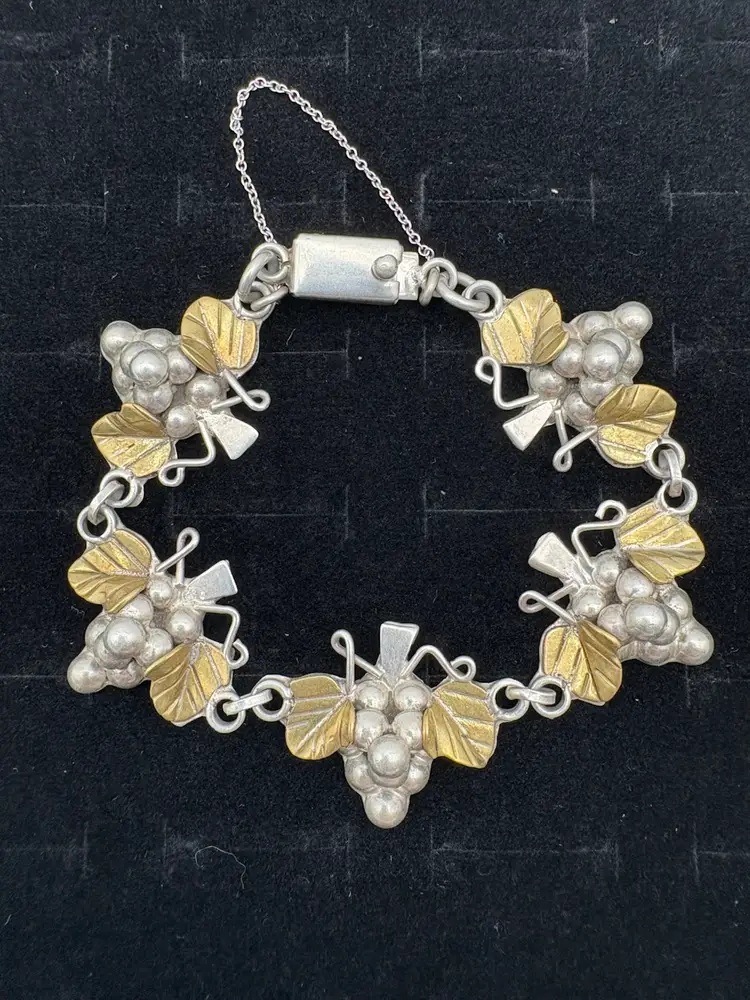 Vintage Mexico 925 Sterling Silver Grape Cluster Bracelet - Heavy 40g - Size 7½″