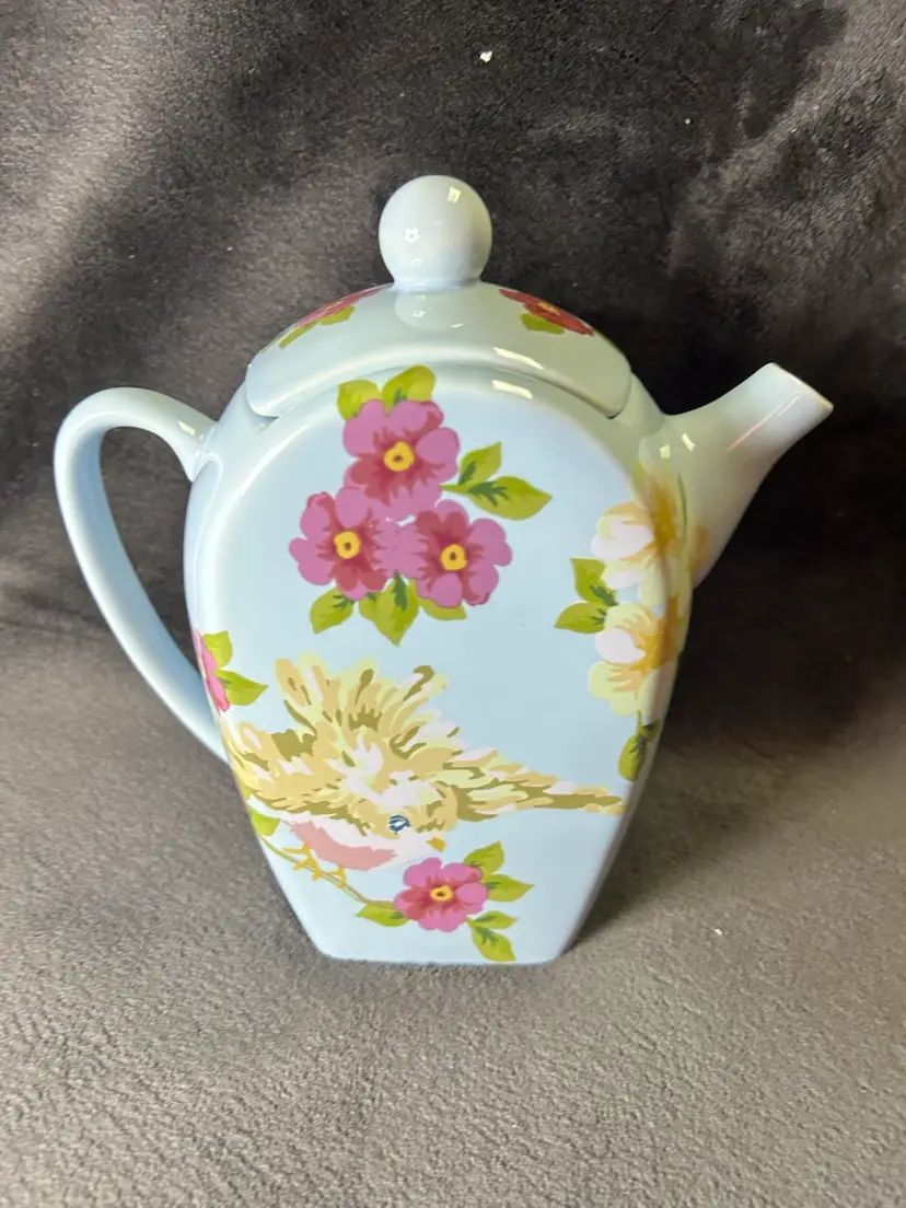 Songbird Garden by Rosie B Farmer Blue Floral Coffee Teapot Vintage Perfect!