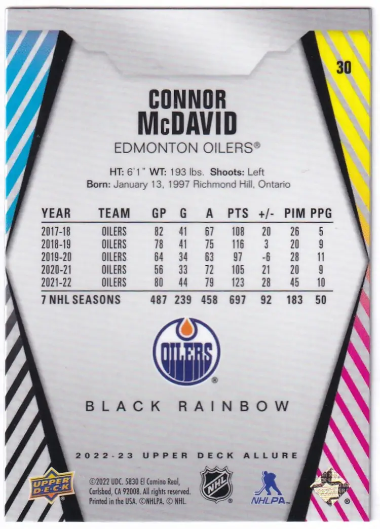 2022-23 Upper Deck Allure Black Rainbow #30 Connor McDavid Edmonton Oilers Hockey Card