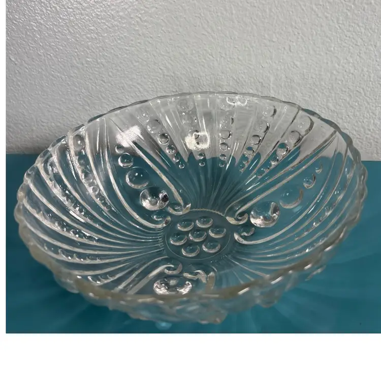 Vintage Anchor Hocking "Burple" Clear Glass Footed Serving Bowl
