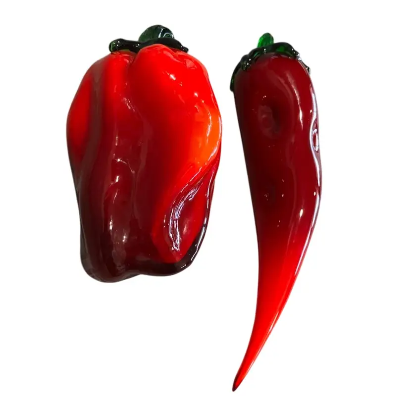 Hand Blown Glass Peppers Set Of 2