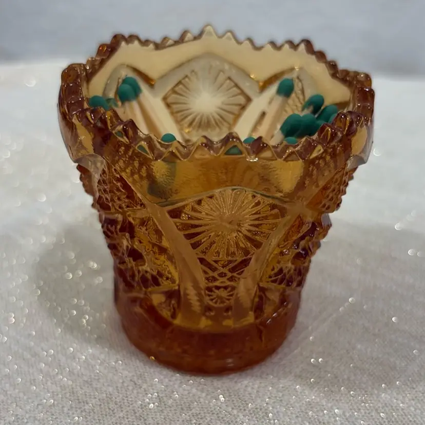 Amber Pressed Glass Toothpick Holder