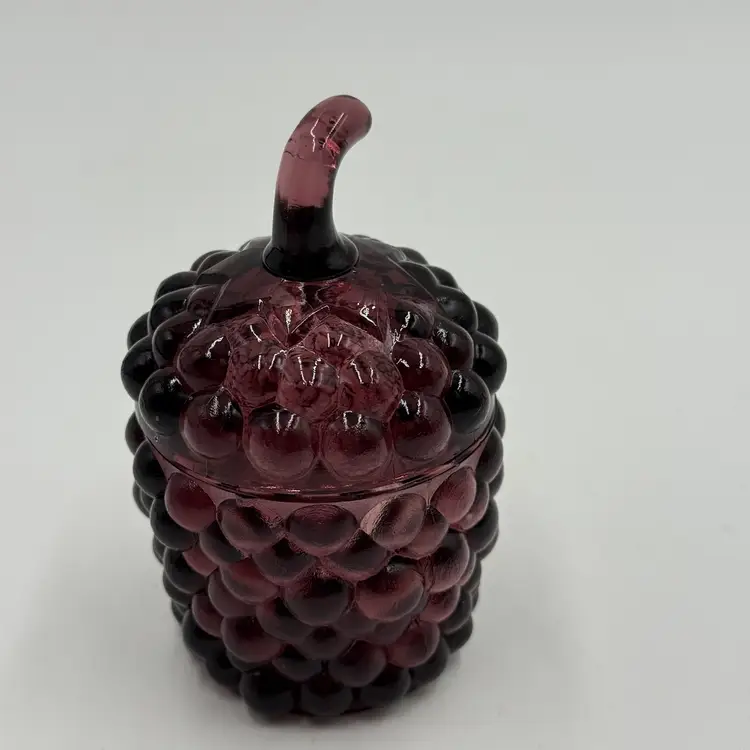 Purple Amethyst Glass Vintage Grape Bunch Shaped Lidded Jam Jar Trinket Dish