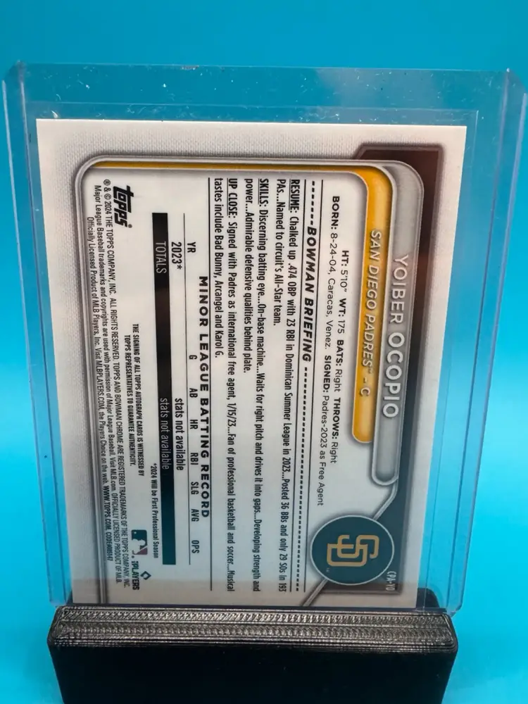 Yoiber Ocopio 1st Bowman Chrome Purple Refractor Auto /250 San Diego Padres