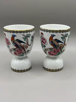 Vintage F. Winkle Porcelain Double Egg Cups Old Chelsea Pheasant England 4”