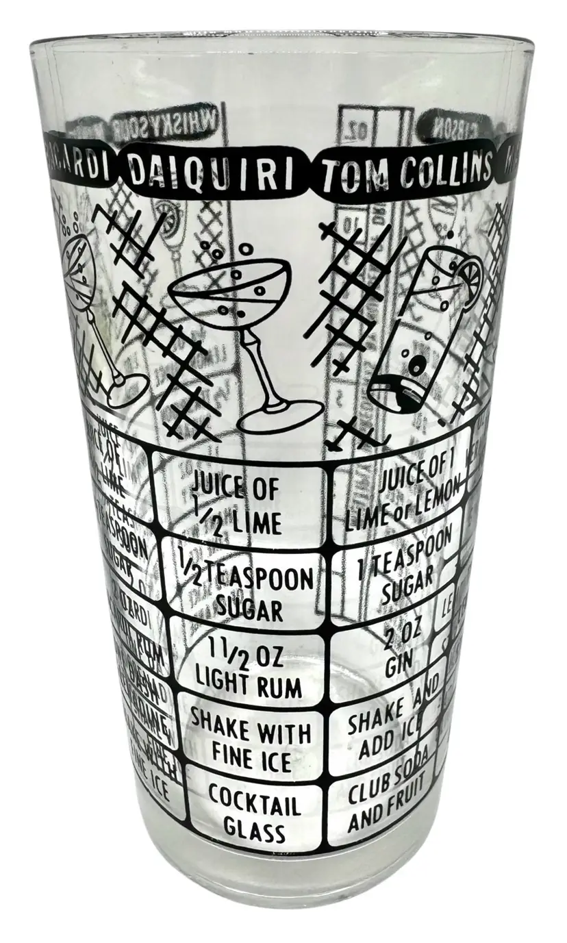 Vintage Federal Glass Cocktail Shaker Mixed Drink Bartender Recipes Barware 6”