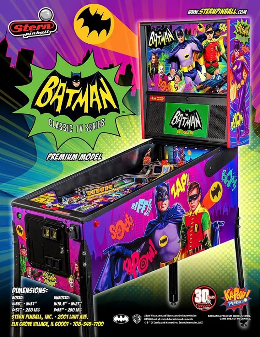 Batman 66 Premium Edition Pinball FLYER Original NOS Super Hero Promo Art Adam West 2017