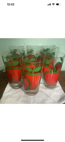 Vintage 1970s Colony Red Apple MCM Retro Mod Drinking Glasses Tall- Set Of 6