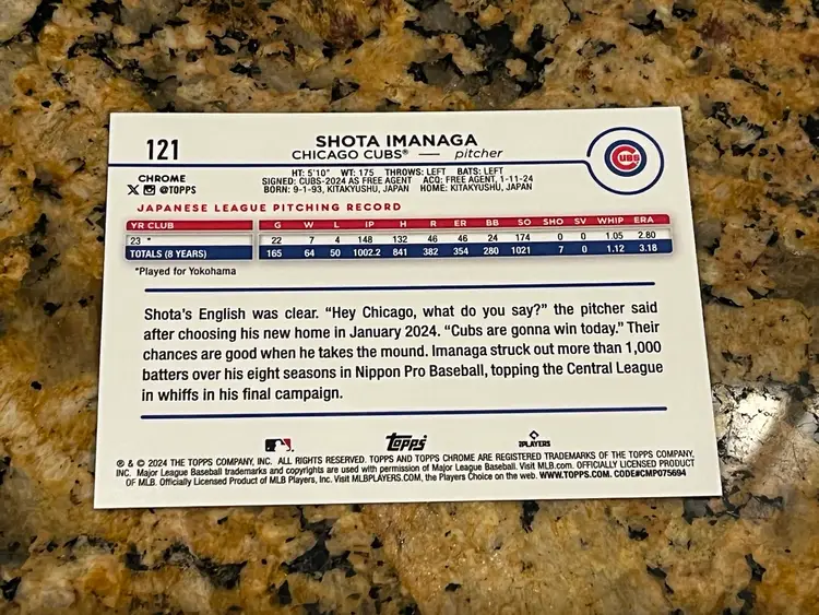 2024 Topps Chrome - Sepia Refractor Shota Imanaga (RC) - Chicago Cubs