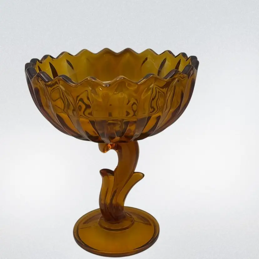 Vintage Indiana Glass Lotus Blossom Pedestal Compote, 7.5” Tall x 6” Wide