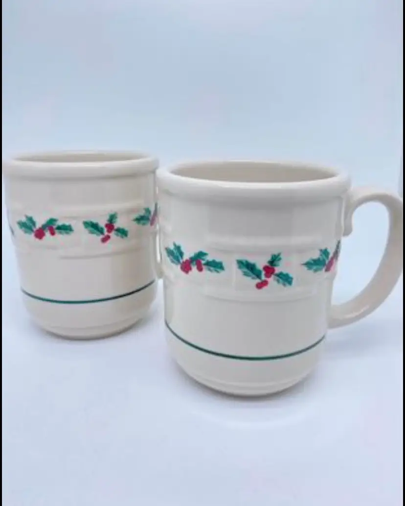 Set Of 2 Longaberger Pottery Holly Berry Mugs