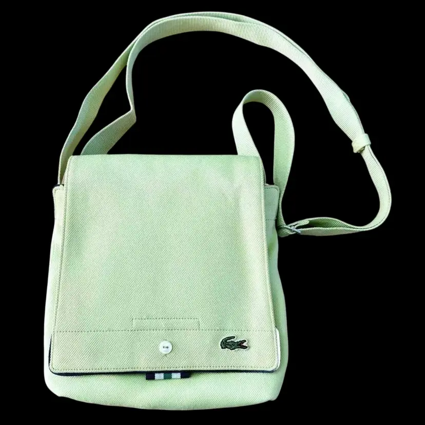 LACOSTE Canvas Stripe Vertical Shoulder Bag Crossbody Purse Lime Green Unisex