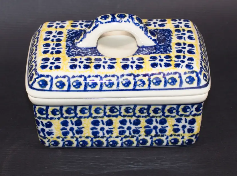 Polish Boleslawiec Pottery Covered Butter Tub by Ceramika Artystyczna Hand Made