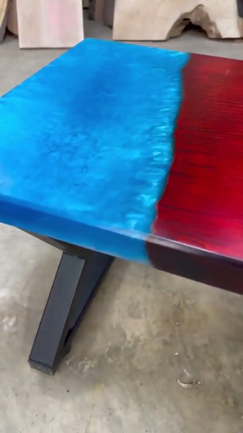 Fire and Ice Epoxy Resin with Dyed Curly Maple Coffee Table