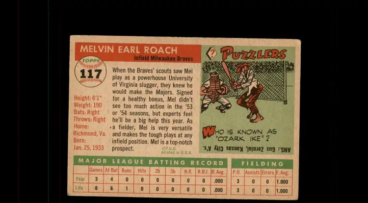 1955 Topps #117 Mel Roach - (pk-tl1) - Milwaukee Braves