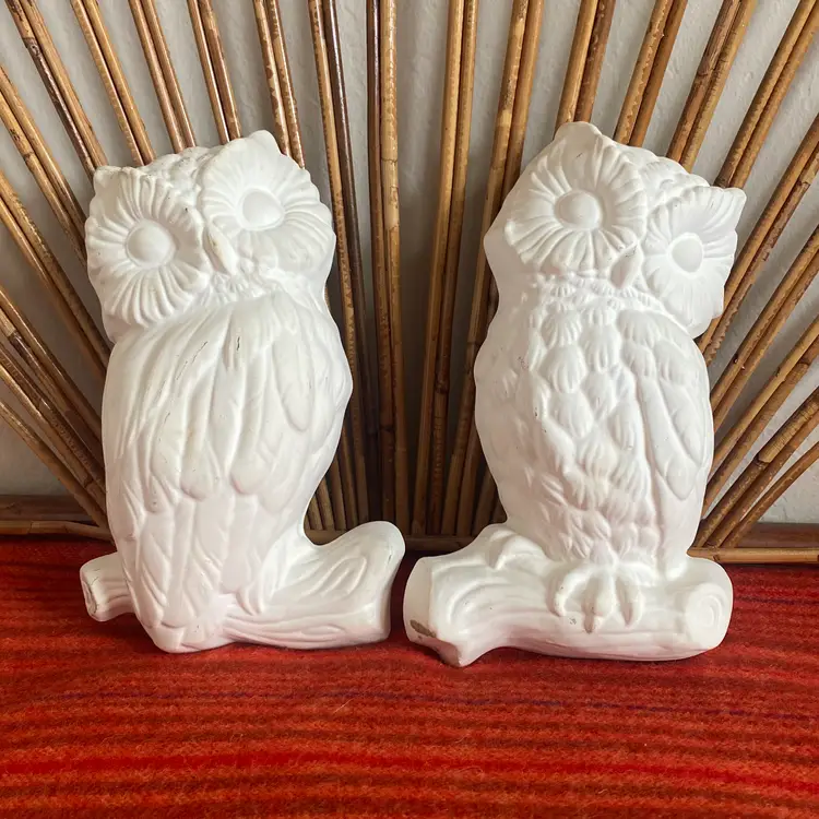 Vintage DIY Unpainted Ceramic Owls Wall Hanging Sculptures