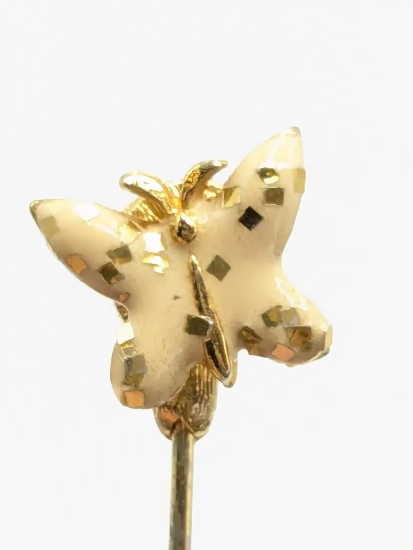 Vintage Gold Tone Butterfly Stick Pin with Glitter Accents Exchangeable
