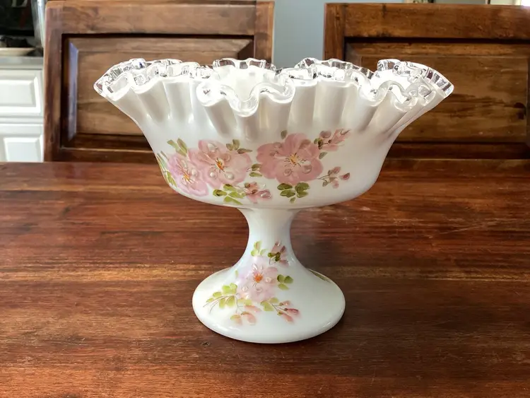 2968-Vintage Fenton Hand Painted Silvercrest Compote