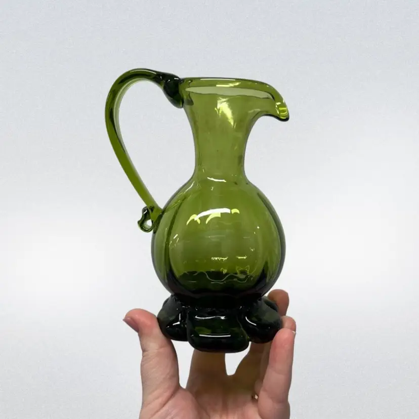 Hand Blown Avocado Green Pitcher