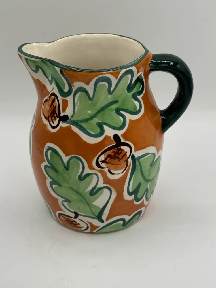 Fioriware Pottery Pitcher W/ Leaves & Acorns Vintage By Maddy Fraioli, Zanesville, Ohio