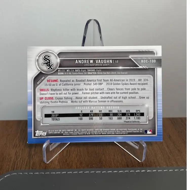 Andrew Vaughn (Milwaukee Brewers) 2019 1st Bowman Chrome Sapphire Chicago White Sox Uniform