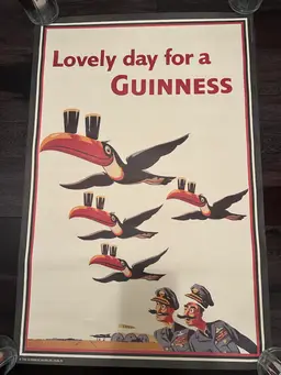 Vintage Guinness “ Lovely Day For A Guinness” Toucans Flying Poster Bar/Man Cave Decor