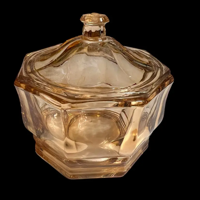 Pink/Amber Octagonal Lid Indiana Glass Concord Pattern Bowl Octagonal