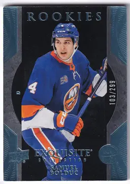 2023-24 Exquisite Collection Rookies Platinum Blue #R2 Samuel Bolduc New York Islanders Hockey Card