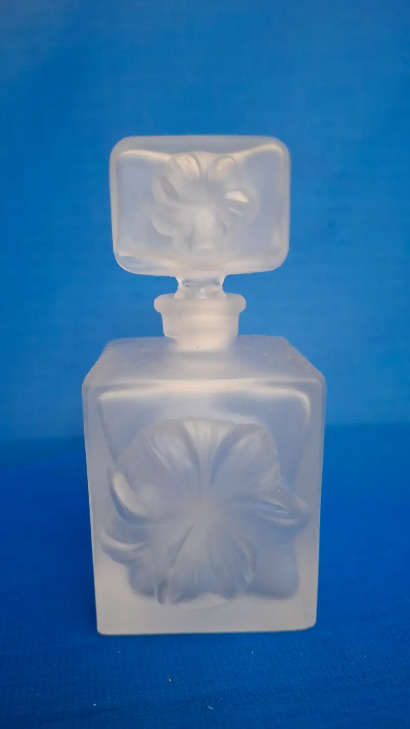 Vintage IRice Frosted Embossed Flower Perfume Bottle