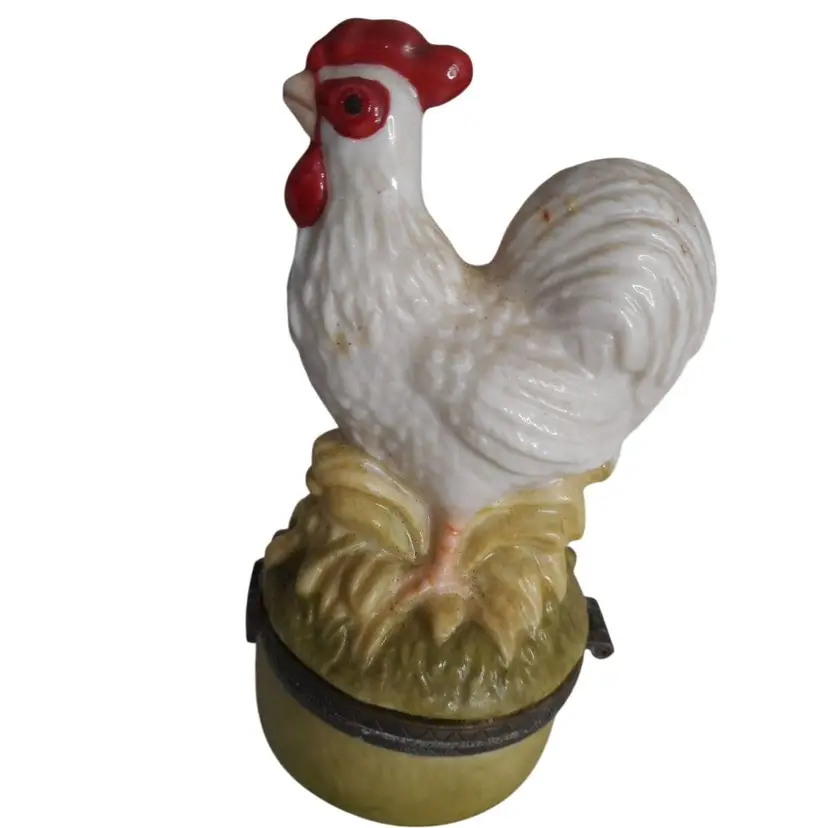 Vintage Miniature Rooster Chicken Hinged Trinket Box 1998 Estate Find