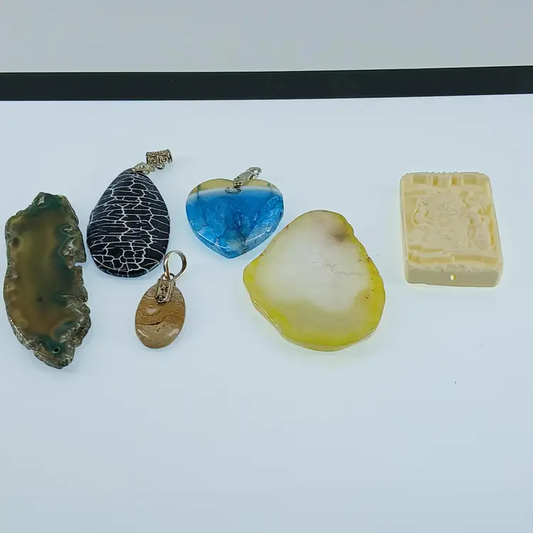 6 Polished Gemstone Pendants