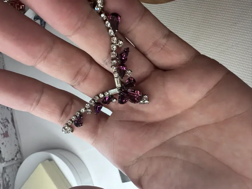 9” Purple Rhinestones And Clear Ones Necklace