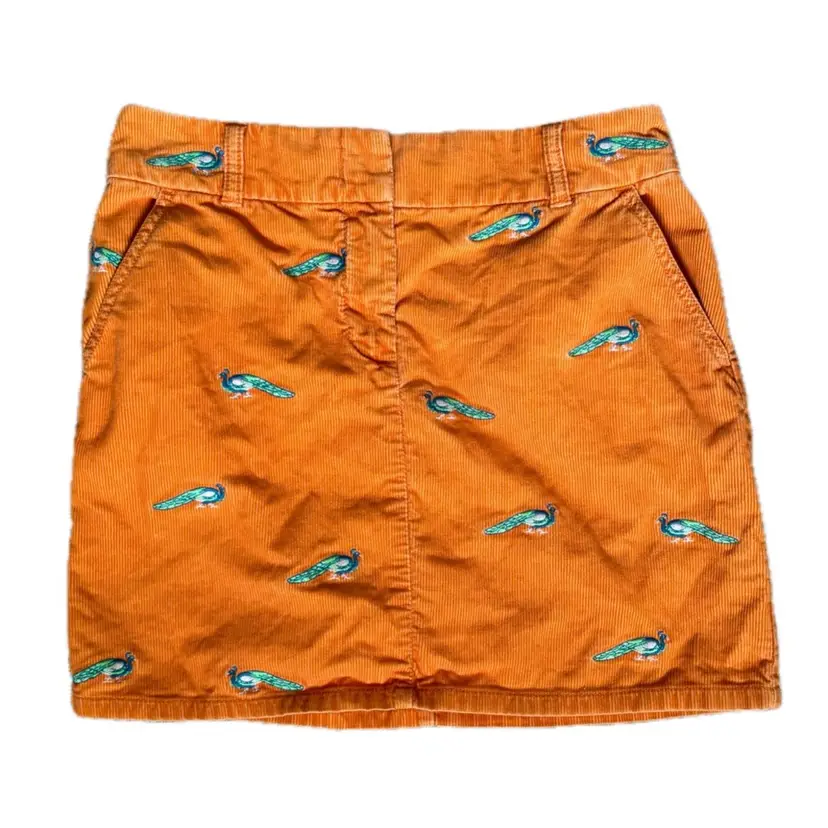 Vintage J Crew Orange Corduroy Peacock Skirt Size 2 Preppy Twee Whimsical Fall