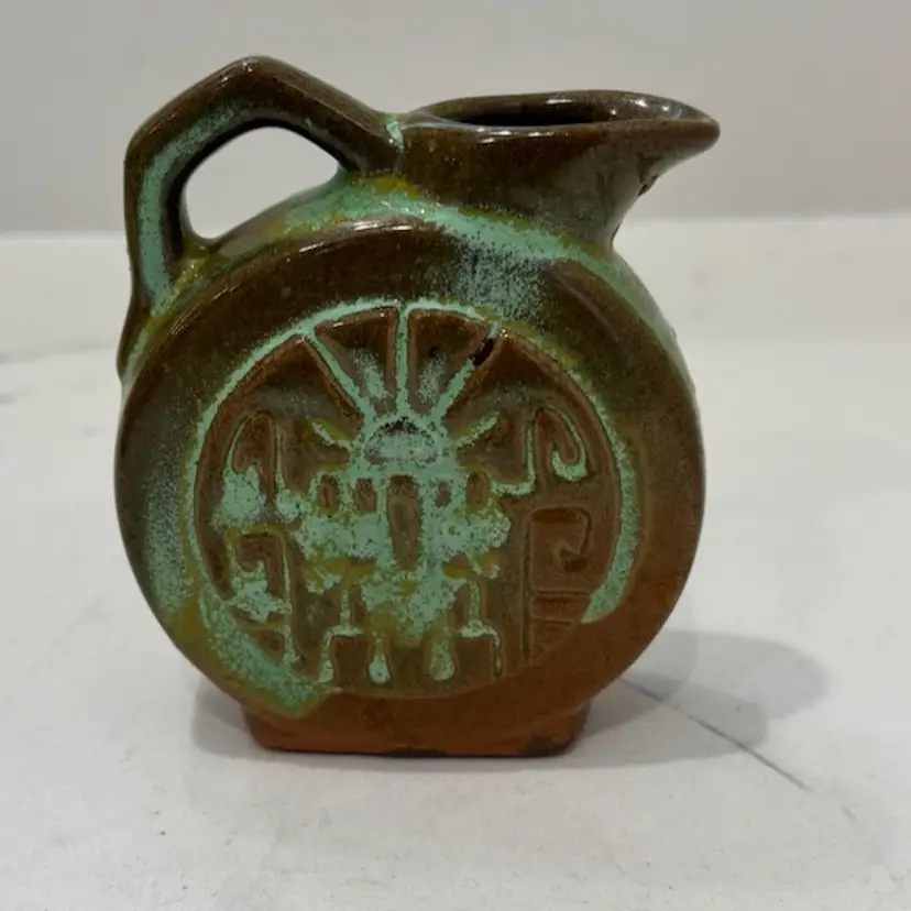 Vintage Frankoma Small Prairie Green Glaze Aztec Pitcher Creamer