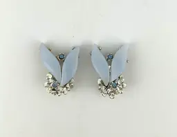 Vintage Silver Tone Blue Thermoset Clip-on Earrings 1.25”