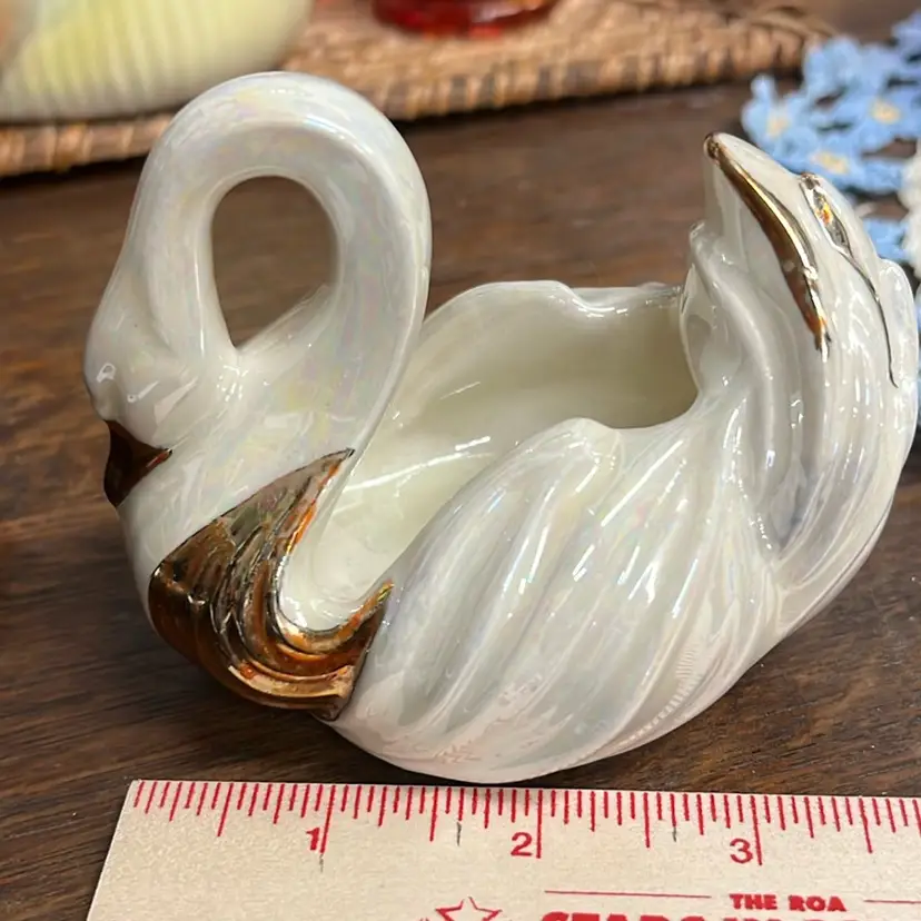 MCM Vintage Mini Swan Planters With Copper/gold Accents Set Of 2